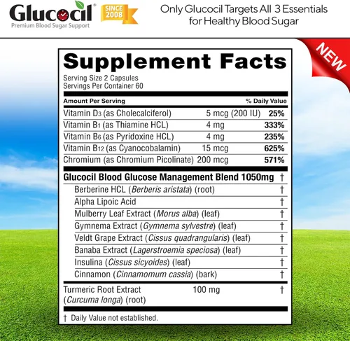 Miniatura 8 de Glucocil – Nuevo – Cápsulas vegetarianas – Soporte premium para el azúcar en sangre – Apoya los 3 elementos esenciales para un azúcar en sangre