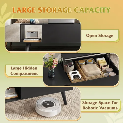 Miniatura 4 de WLIVE Mesa de Centro para Sala de Estar, Mesa de Centro Pequeña con Almacenamiento, Mesa Central de Comedor de Madera Moderna con Tapa Elevable