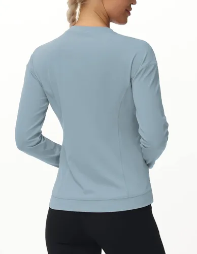 Miniatura 2 de Camisetas de compresión de manga larga para mujer, con dobladillo cruzado, atléticas, para correr, yoga, con agujero para el pulgar