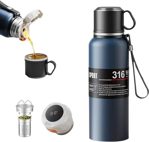 Miniatura 8 de Botella de agua aislada de boca ancha de acero inoxidable a prueba de fugas al vacío de doble pared, vaso de té con infusor, taza, tapa; termos