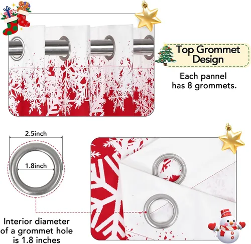 Miniatura 3 de CAROMIO Cortinas de Navidad de 52 x 84 pulgadas para sala de estar, decoración de copos de nieve con ojales, cortinas de oscurecimiento