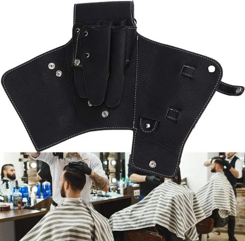 Miniatura 4 de ZJchao Riñonera para estilista, tijeras de peluquería, bolsa de cintura de piel sintética, herramientas de peluquería, estuche para tijeras