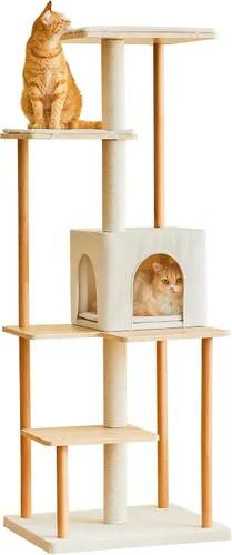 MWPO Árbol moderno para gatos, torre de madera de lujo para gatos de interior, perchas grandes con cojines suaves, condominio para gatos grandes con