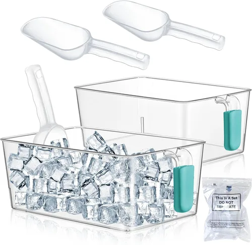 Miniatura 10 de Havawish Juego de 2 Cubos de Hielo y Juego de Cucharones Flexibles de Plástico para Congelador con Asa Retráctil, Cubo de Almacenamiento Gris
