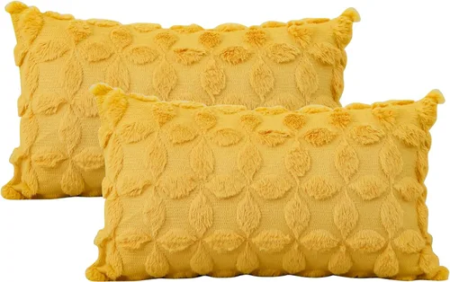 Miniatura 9 de OTOSTAR Juego de 2 fundas de almohada decorativas de terciopelo de lana suave con patrón de flores en 3D, fundas de cojín para sofá de sala