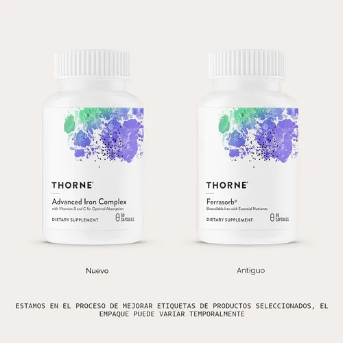Miniatura 3 de THORNE - Complejo de hierro avanzado (anteriormente Ferrasorb) - Fórmula completa de apoyo sanguíneo* - Hierro elemental, ácido fólico, vitaminas B