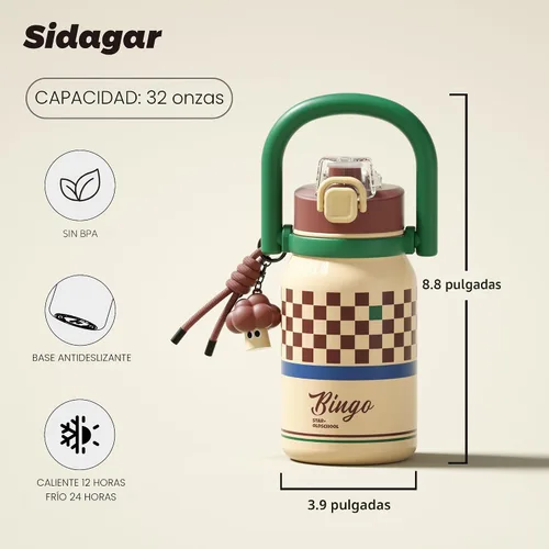 Miniatura 2 de Botella de agua aislada de 32 onzas para mujer con popote y asa, vaso de acero inoxidable de grado médico 316L, esenciales para vacaciones