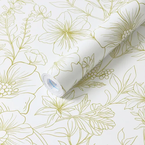 Miniatura 10 de GloryTik Papel Tapiz Floral Despegable y Adhesivo Papel de Contacto Moderno Blanco y Dorado Removible Autoadhesivo para Baño Dormitorio Gabinetes