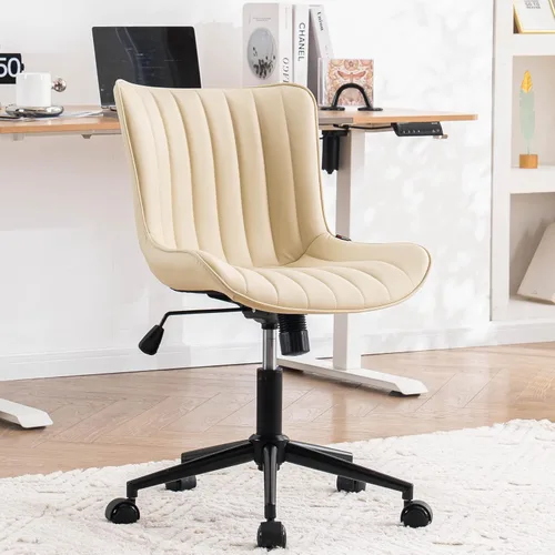 Miniatura 13 de YOUNIKE Silla ergonómica de escritorio para oficina en casa con ruedas, cómoda silla cruzada sin brazos con respaldo ajustable, moderna silla Marrón