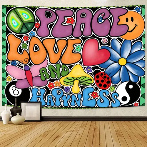 Yanikki Tapiz de pared con signo de paz hippie de 50 x 60 pulgadas, diseño retro de los años 70 para colgar en la pared, decoración bohemia estética