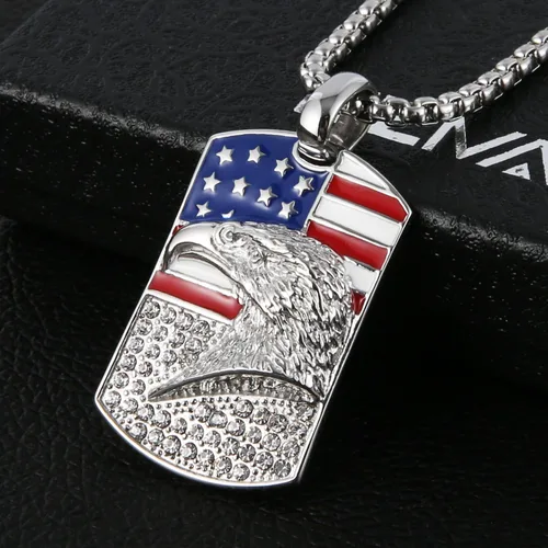 Miniatura 3 de HZMAN Collar patriótico de águila estadounidense de acero inoxidable para hombres y mujeres, con circonita cúbica, bandera americana, colgante