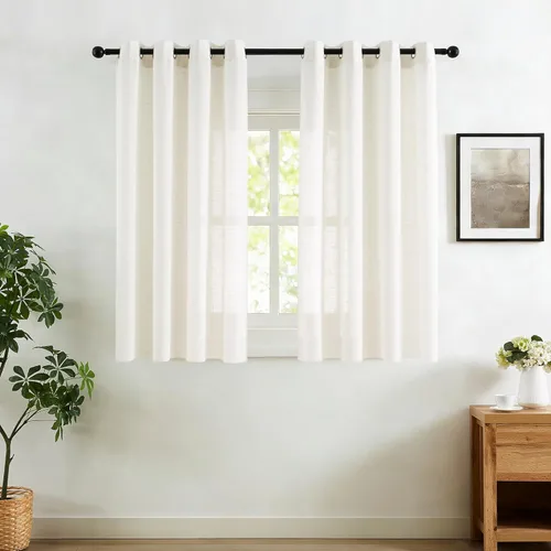 Miniatura 47 de Treatmentex Cortinas blancas y grises para dormitorio de 84 pulgadas de largo, cortinas semitransparentes con estampado de hojas para ventanas