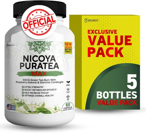 Miniatura 8 de Nicoya PuraTea Max Extracto de té verde y grano de café verde para apoyo al metabolismo, impulso de energía natural, suplemento rico
