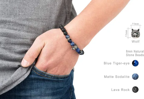 Miniatura 6 de Karseer - Pulsera amuleto de abalorios con cabeza de lobo vikinga para aliviar estrés y ansiedad