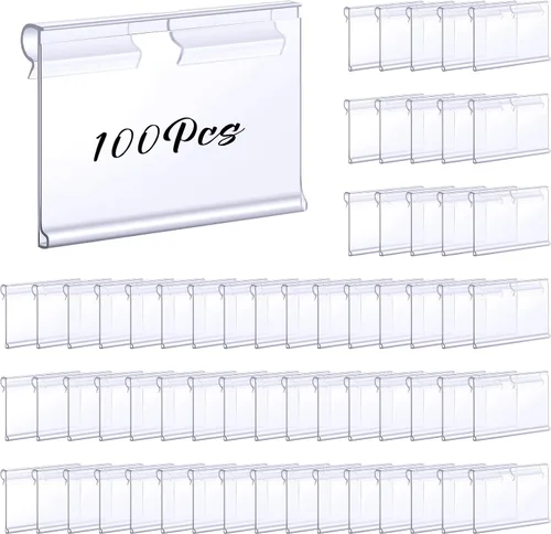 Tatuo 100 soportes de etiquetas reutilizables de plástico para estantes de alambre, letrero de tarjeta de precio para despensa, minorista,