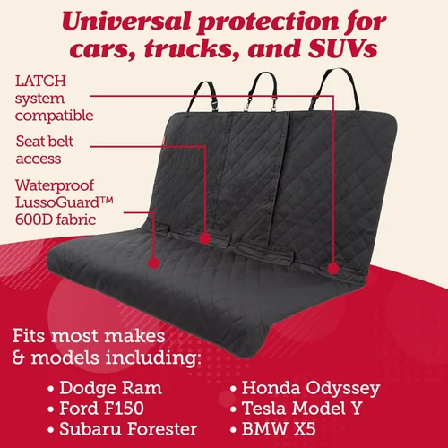 Miniatura 2 de Lusso Gear Funda de asiento de coche para perro, impermeable, antideslizante, protector de asiento trasero de automóvil, funda de asiento trasero