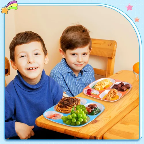 Miniatura 6 de Hushee 6 platos para niños de 9.4 x 8.2 pulgadas para la cena, lindos platos divididos para niños y niñas, platos divertidos de plástico para servir