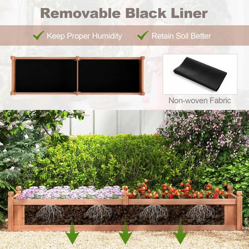 Miniatura 7 de Giantex Cama de jardín elevada de madera, cama de plantación con drenaje de esquina, forro no tejido para cultivar verduras, flores, hierbas