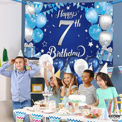 Miniatura 7 de KatchOn, Cartel XtraLarge de feliz cumpleaños 7 – 72 x 44 pulgadas Decoraciones de cumpleaños para niños y niñas Fondo de pancarta Hbd para Azul