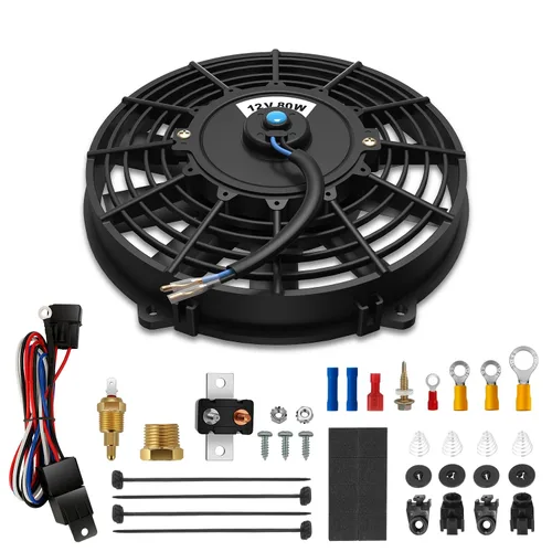 Auto Dynasty Ventilador de radiador eléctrico, conjunto universal de ventilador de refrigeración de radiador de 7 pulgadas con kit de relé de Negro