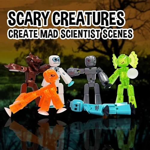 Miniatura 5 de Zing Stikbot Monster Werewolf & Cyborg Pack, Juego de 6 figuras de acción coleccionables de monstruos Stikbot, animación Stop Motion, ideal