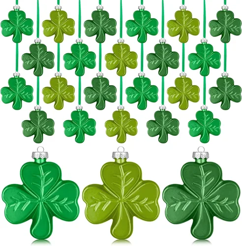 Miniatura 7 de Aurelema 12 adornos grandes de trébol del día de San Patricio de 2.36 pulgadas para árbol, adornos de trébol verde irlandés, decoraciones