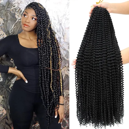Dansama - 7 paquetes de extensiones de cabello trenzado ondulado Passion Twist, extensiones de cabello de trenzas con ganchillo estilo mariposa, #1B