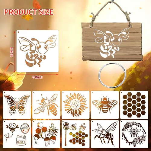 Miniatura 2 de Plantillas de abeja de 6 pulgadas, plantillas reutilizables de miel de panal para pintar sobre madera, 25 plantillas de abejas para manualidades