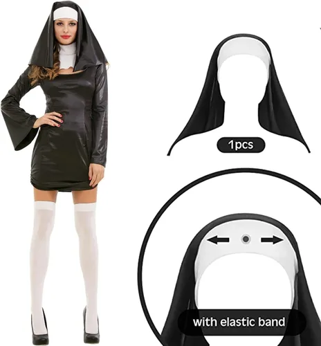 Miniatura 7 de Saturey Juego de accesorios para disfraz de monja de Halloween, con diamantes de imitación temporales, tatuaje facial temporal para Halloween