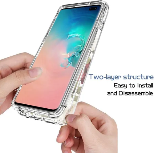 Miniatura 4 de Funda para Galaxy S10+ Plus, SM-G975U con protector de pantalla de vidrio templado, carcasa rígida de protección de diseño floral de cuerpo completo