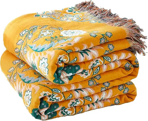 Miniatura 28 de VANJOROY - Manta bohemia de 100% algodón orgánico, transpirable, ultrasuave, decoración rústica, manta decorativa con diseño floral para todas
