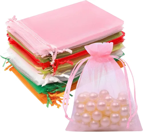 50 bolsas de organza de 3 x 4 multicolor, pequeñas bolsas de regalo para joyas, dulces, bolsa de regalo de malla con cordón para boda, graduación,
