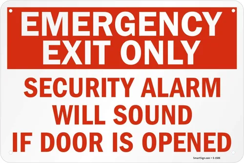 Miniatura 12 de SmartSign Paquete de 4 etiquetas adhesivas de 5 x 7 pulgadas con texto en inglés "Solo salida de emergencia, alarma de seguridad sonará si la puerta
