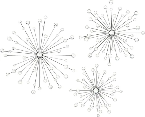 Deco 79 Escultura de pared de metal Sunburst para el hogar, decoración de pared con adorno de cristal, juego de 3 arte de pared de 16 pulgadas, 20