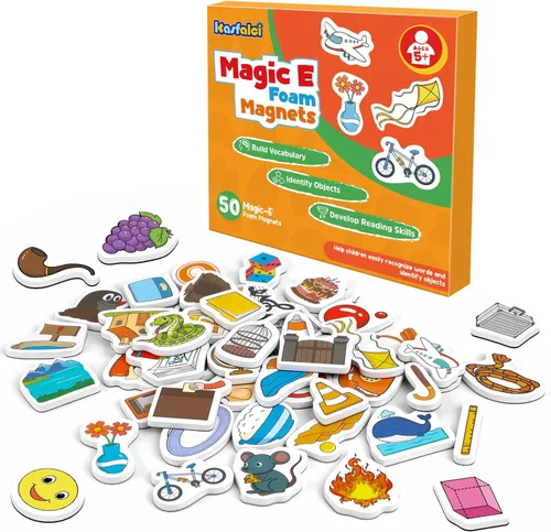 Miniatura 8 de Kasfalci Juegos de palabras CVC, 50 objetos de espuma magnética, imanes de nevera para niños, juguetes de terapia del habla para niños pequeños