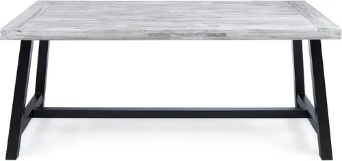 Miniatura 3 de Mesa de comedor de madera de chorro de arena gris claro al aire libre con metal rústico negro e