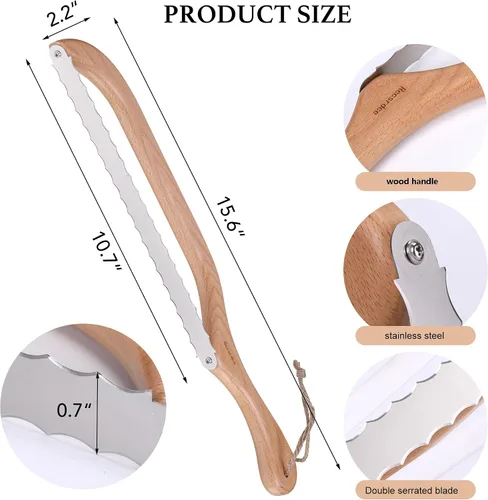 Miniatura 6 de Cortador de pan de arco premium, cuchillo de pan de masa madre con mango de bambú de 15.6 pulgadas, hoja dentada de acero inoxidable de grado