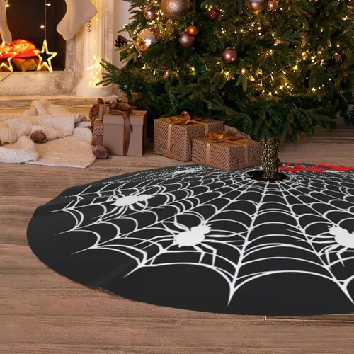 Miniatura 6 de Telaraña Negra de Halloween Aterradora Divertida 30 36 48 Pulgadas Falda de Árbol de Navidad Alfombra Tapete Divertido Suministros de Decoración