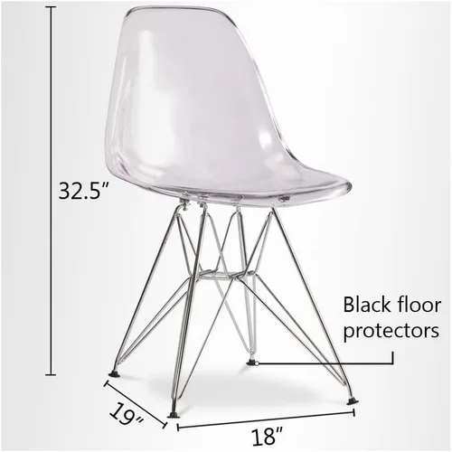 Miniatura 2 de Sillas de comedor Tower de plástico y acero cromado de 17 pulgadas en transparente (juego de 2)