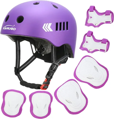 KAMUGO - Juego de cascos de bicicleta para niños, casco ajustable para niños de 2 a 8 años, niños y niñas, con equipo de protección deportiva,