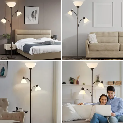 Miniatura 7 de Luvkczc Lámparas de pie para sala de estar, lámpara de pie de 72" de alto, lámpara torchiere con 2 lámparas de lectura, lámpara de pie industrial