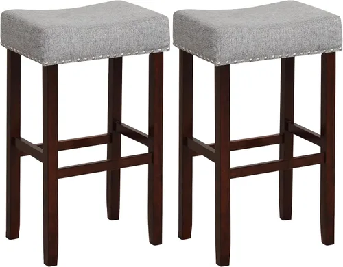 Miniatura 11 de Giantex 25 Inch Bar Stools, Backless Saddle Barstools with Sponge Padded Cushion, Nailhead Trim, 330 Lbs Wood Bar Stools with Foot Rest for Kitchen