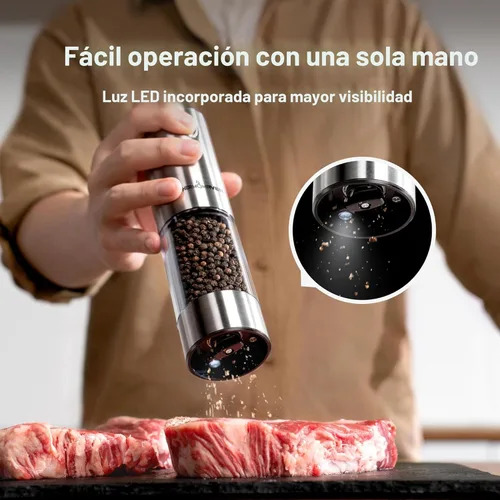 Miniatura 2 de ThermoMaven Juego de molinillo eléctrico de sal y pimienta, 3.7 fl oz más grande, recargable, automático, molinillo de sal y pimienta con 6 grosores
