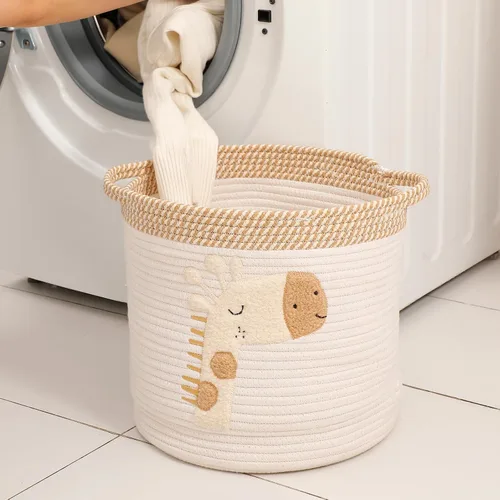 Miniatura 7 de Cestas de almacenamiento de juguetes tejidas de cuerda de algodón para niños, cestas de manta para sala de estar, organizador de juguetes con Jirafa