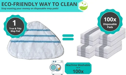 Miniatura 7 de True & Tidy, Paquete de almohadillas de fregona extra gruesas para mopas de vapor STM-500, STM-700 y STM-700A, se adapta a otras trapeadoras