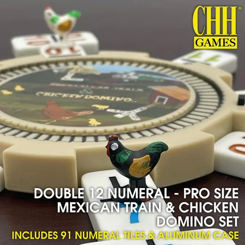 Miniatura 2 de Juego doble de domino de pie de pollo y tren mexicano de tamaño profesional y numeral 12