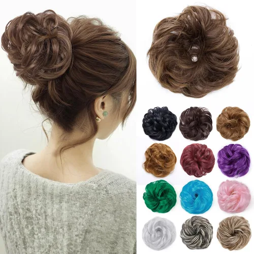 Miniatura 35 de Benehair Moño desordenado, pieza de pelo recogido para mujer, esponjoso, ondulado, moño con dona, moño sintético con banda elástica de goma