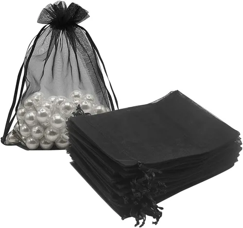 HRX - Paquete de bolsas de regalo de organza , color negro, de 5 x 7 pulgadas, 100 unidades, bolsas de malla con cordón para caramelos, joyería,