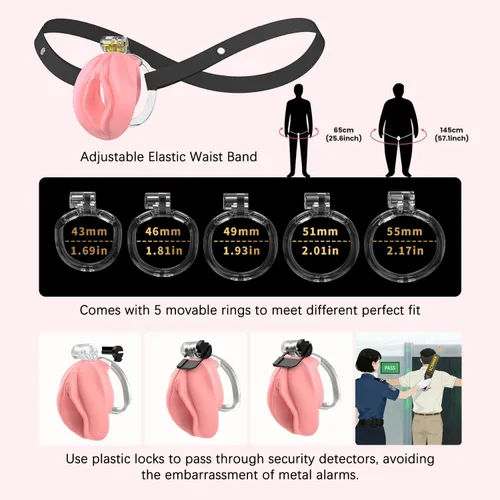 Miniatura 5 de Jaula de castidad para hombre Sissy con una vagina suave y realista - Dispositivo de castidad Yithuet Cobra de material TPE suave, transpirable
