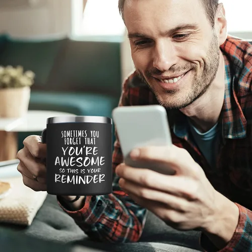 Miniatura 8 de NOWWISH Regalos Inspiradores para Hombres y Mujeres, Taza de Café "Sometimes You Forget You're Awesome", Regalos de Agradecimiento, Regalos Negro